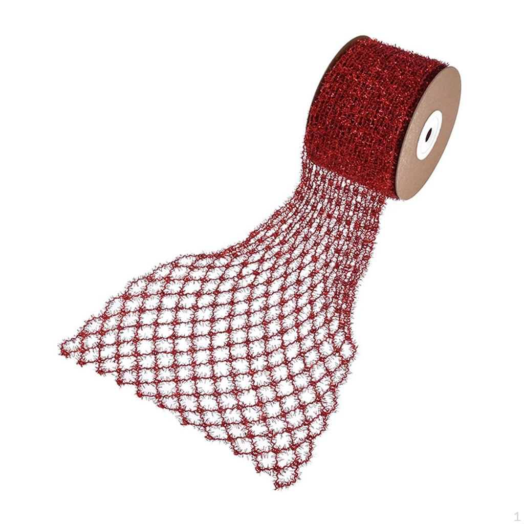 1 Roll Mesh Ribbon, Flexible Glitter Christmas Home Decor for Crafts, Flower Bouquet,