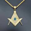 Hip Hop Iced Out Masonic All Seeing Eye Pendant Necklace Male Gold Color Stainless Steel Chain For Men Freemason Mason Jewelry