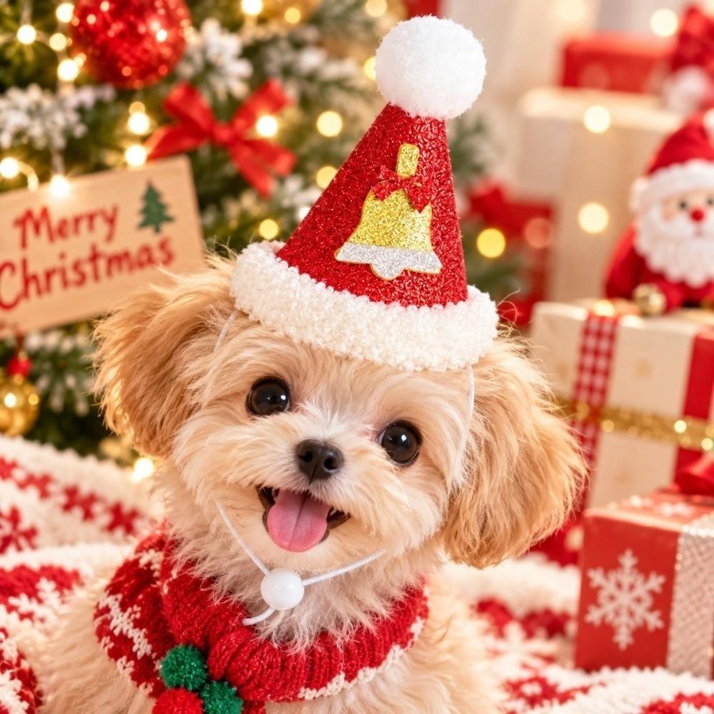 Knitted Yarn Christmas Pet Hat Soft Pompon Yarn Kitten Headwear Winter Gathering