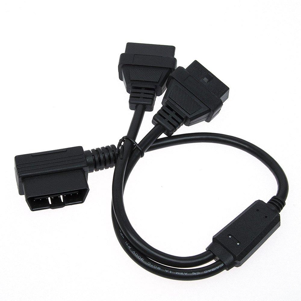 CarAngels 16PIN Extension 2 Splitter Cable 50cm Harness 2 Port L-Shape for OBD2