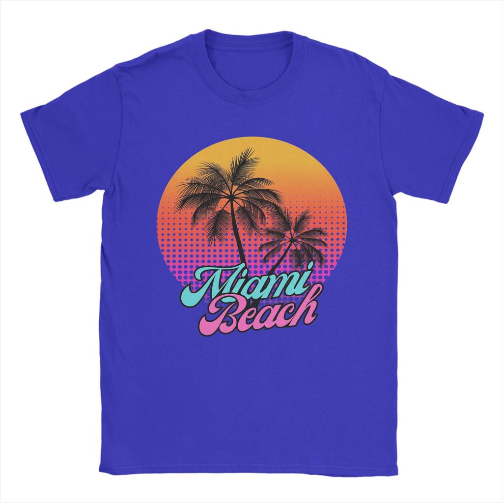 Miami Beach Palm Cotton TShirt For Unisex Summer Vintage T Shirts Breathable Hip Hop Tees Oversized Wholesale Tops