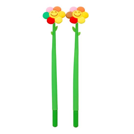 2Pcs Sunflower Gel Pen with Soft Silicone Grip Cute Smile Face