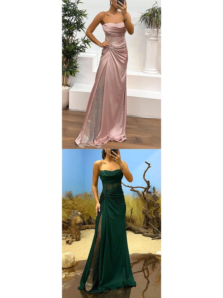 2026 European Color Satin Bustier Dress - Spring/Autumn Casual Fashion Patchwork