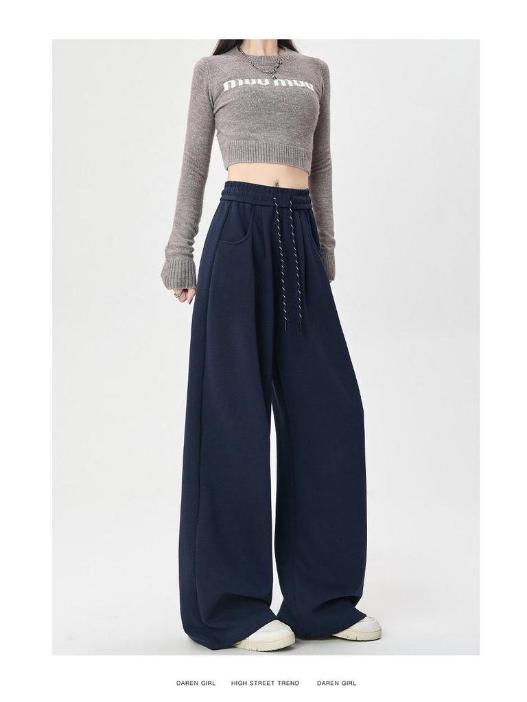 2025 Women's American Style High Waist Velvet Wide-Leg Sweatpants for Autumn/Winter