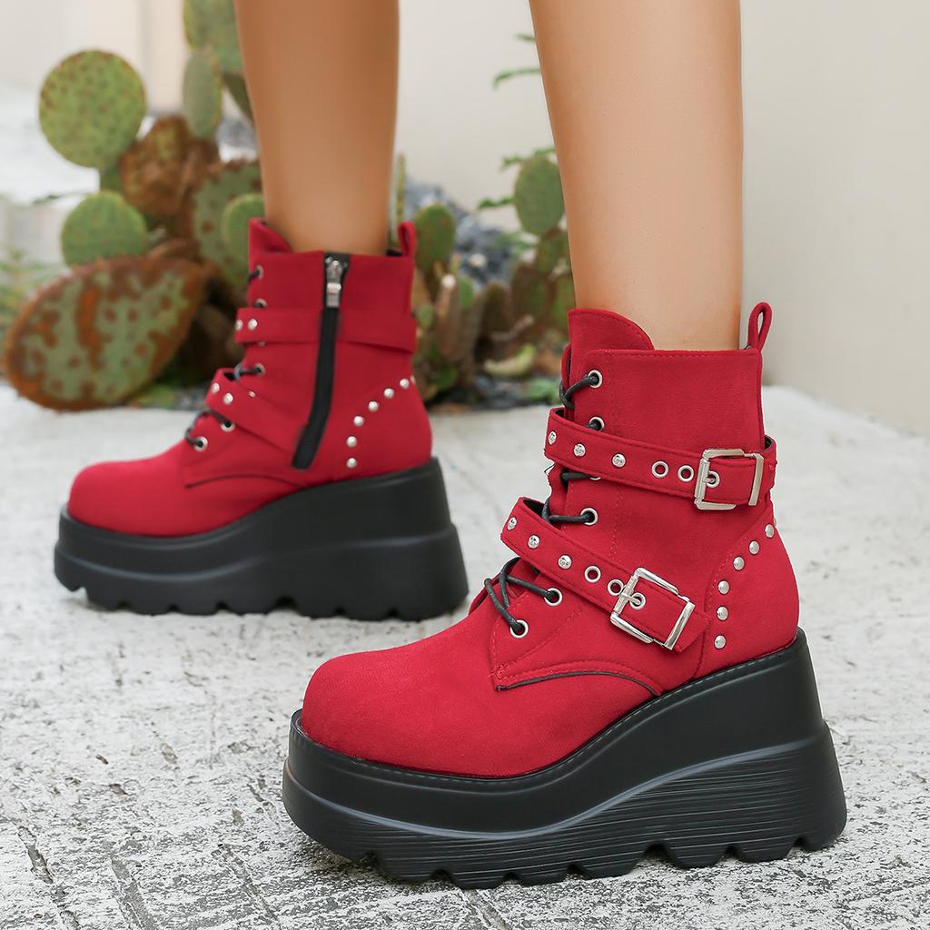 Slope heel Martin boots for women's autumn and winter new thick-soled European and American large-size fashion short boots for women