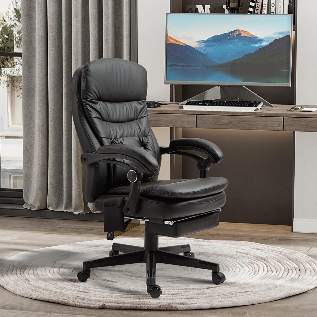 Faux Leather Massage Office Chair with USB Port. 64x69x107-115cm. Black