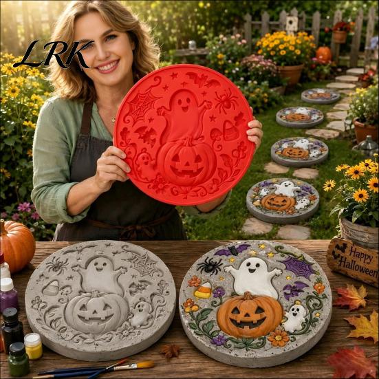 Weatherproof Concrete Craft Molds Silicone Stepping Stone Mold for Halloween DIY Garden Pathway, Flexible Reusable Casting Decorative Backyard