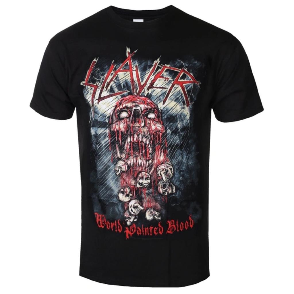 Slayer Painted Blood Skull Pattern Printed Unisex Tshirt Casual Street Style Cotton Tshirt Suitable For Metal Enthusiasts