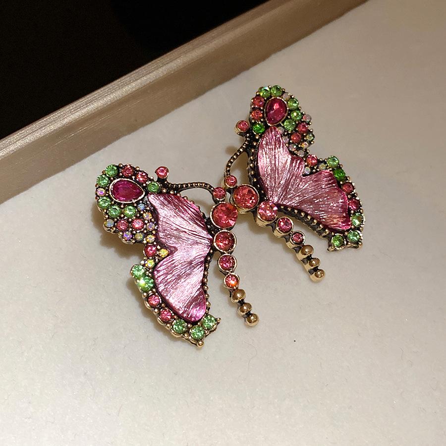 Vintage Rhinestone Resin Butterfly Necklace Earrings Luxury Women Jewelry
