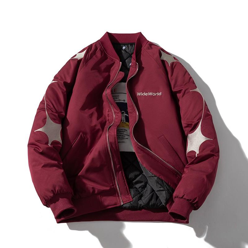 Star Embroidery Bomber Jacket Men Women Streetwear Casual Padded Baseball