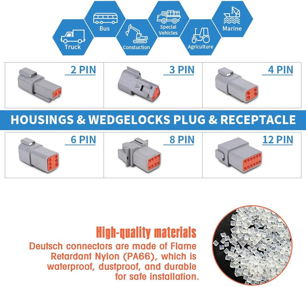 706 Pcs Deutsch DT Connector Kit, 2-12 Pin, Gray Solid Contacts with Pick Removal Tool, Size 16 Stamped