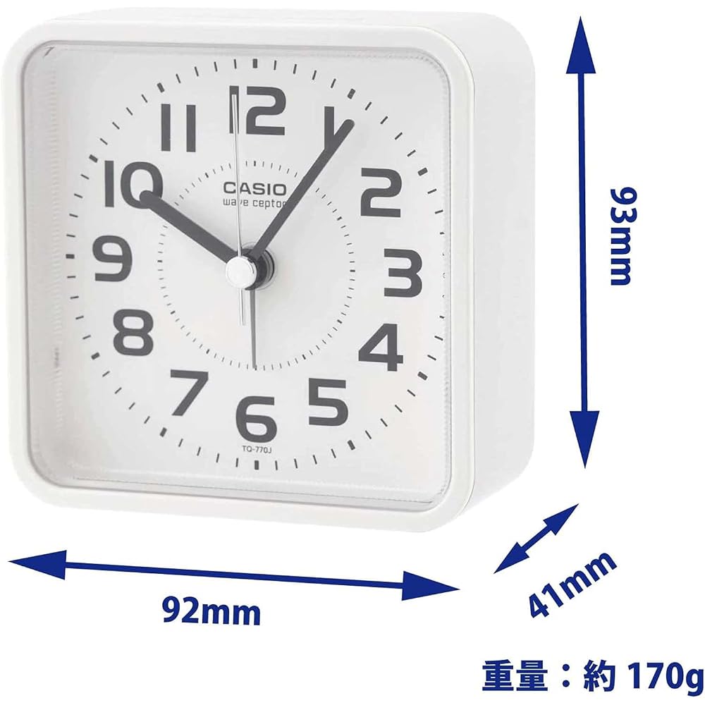 CASIO Radio-Controlled Alarm Clock, White, Analog, Nighttime Second Hand Stop, Snooze, Light, TQ-770J-7JF