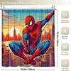 4pcs Spiderman Cartoon pattern decoration set includes shower curtain, non-slip bathroom rug, toilet U-shaped mat, toilet seat