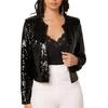 Women Party Sequin Coat Round Neck Open Stitch Cardigan Long Sleeves Short Type
