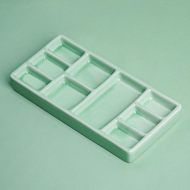 White Green Squares Ceramics Nail Art Tray Blending Nail Color Mixing Tray Nail Salon Art Palette Display Board Manicure Tool