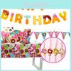 Colorful Donuts Birthday Party Supplies Featuring Plates Cups Tablecloth And Banner