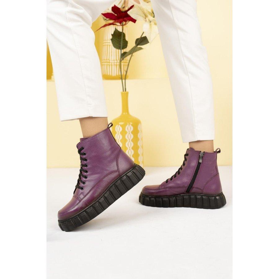 Lässige Sportstiefel aus echtem Leder für Damen mit dicker Sohle