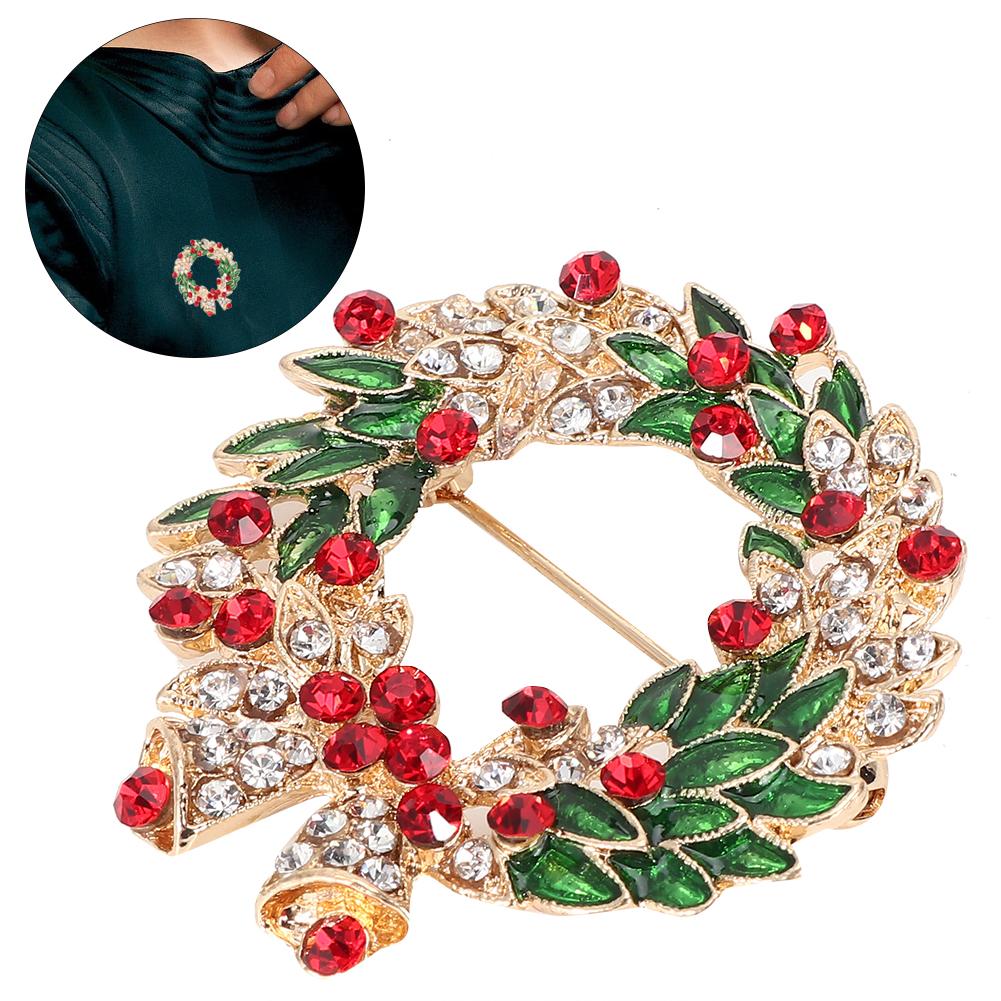 2pcs Round Shape Rhinestone Christmas Style Brooch Alloy Collar Pin Clothes Accessory Jewelry Gift