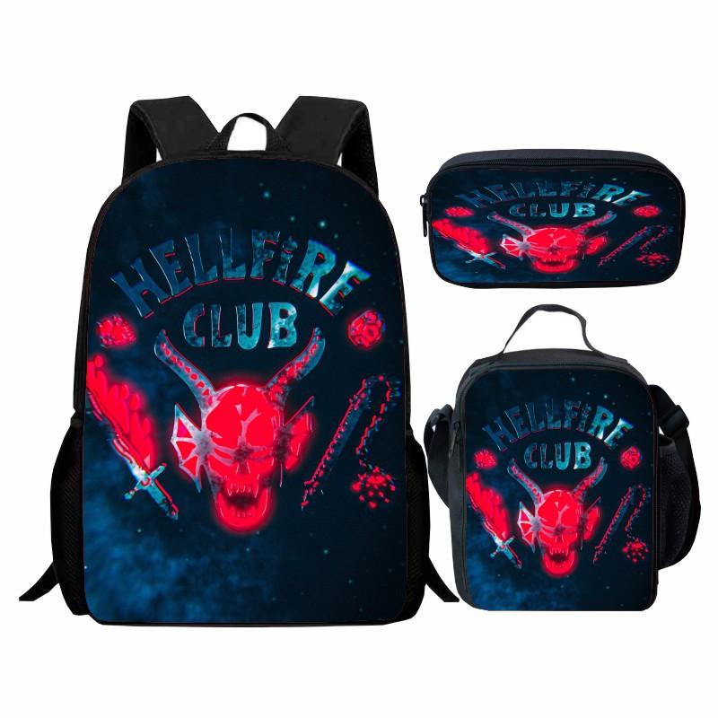Stranger Things Peripheral Student Schoolbag Three-Piece Set, Cartoon Stragner Things Backpack Lunch Bag