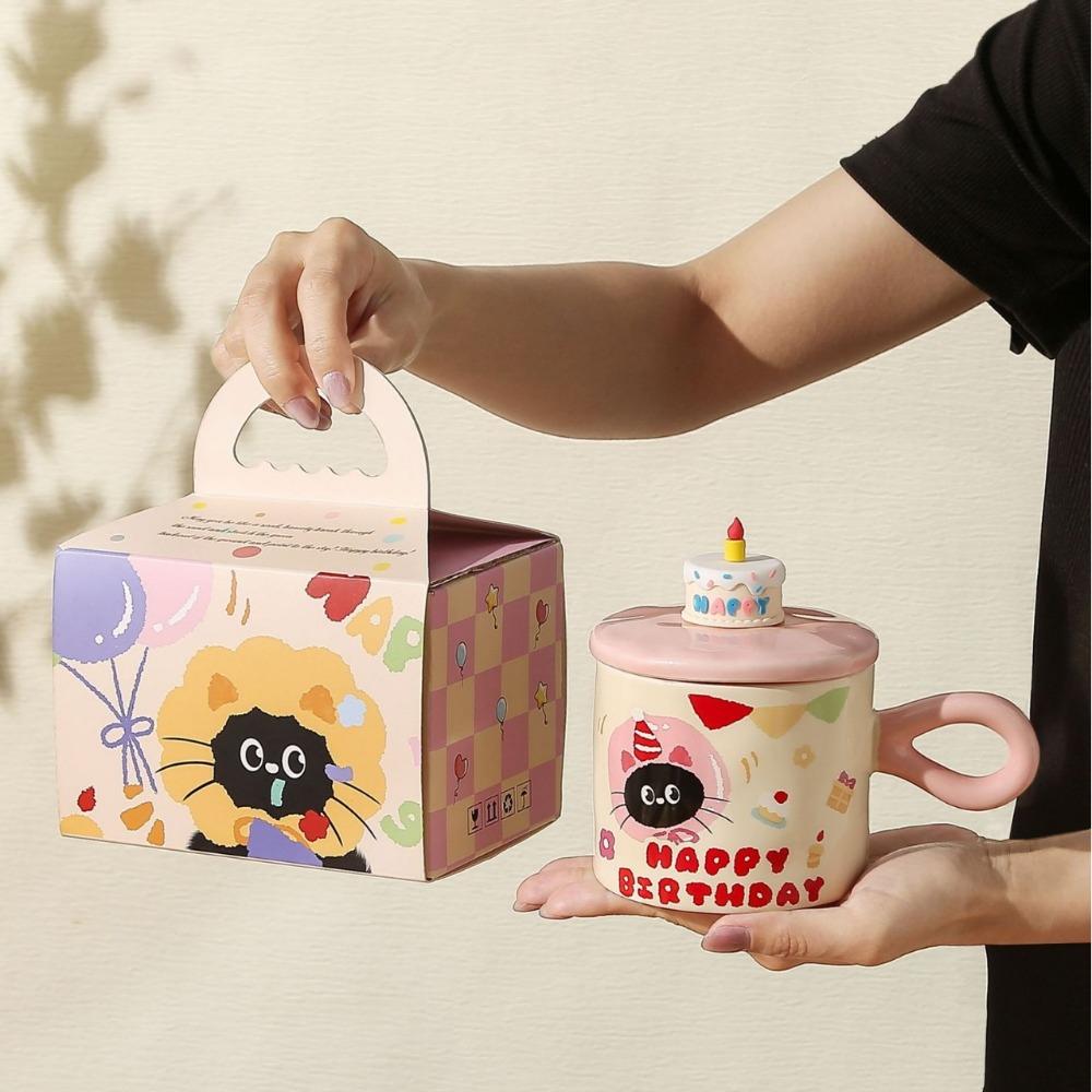 Cat birthday gift mug high value office girl water cup souvenir cartoon ceramic cup with lid