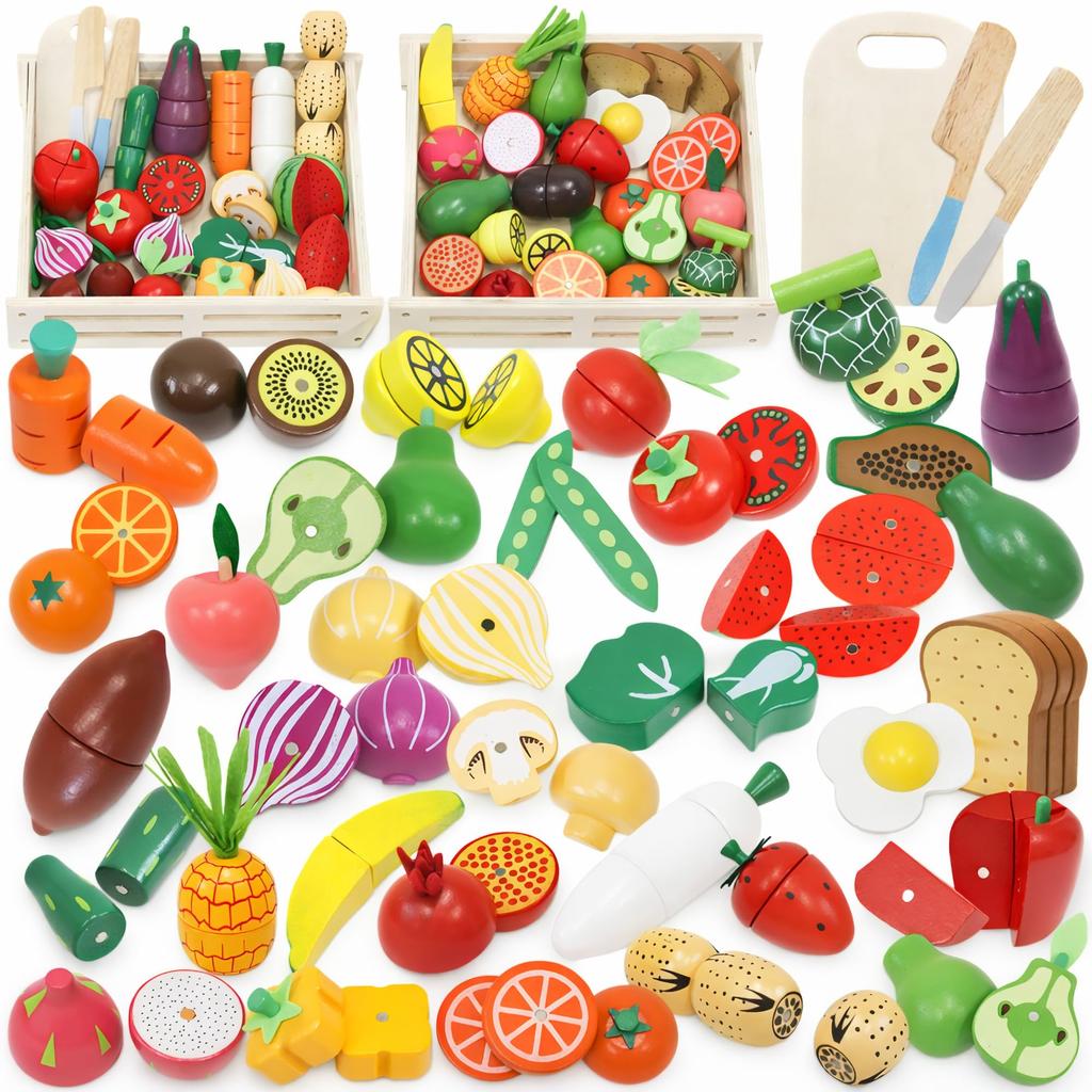 Sanitärgesetz Rocotto Holz-Rollenspiel-Set mit Magnet und Klettverschluss Enthält und Obstaufbewahrung Große Kapazität Spielzeug Holz-Lernspielzeug für