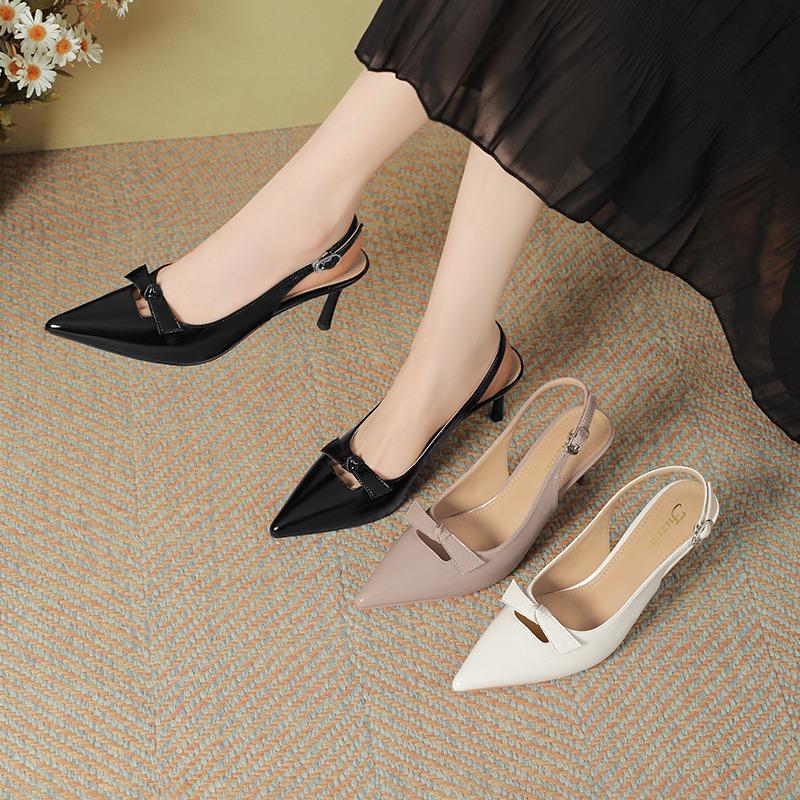 Patent leather bag head sandals women's summer new versatile thin heel pointed one-word buckle temperament high heels