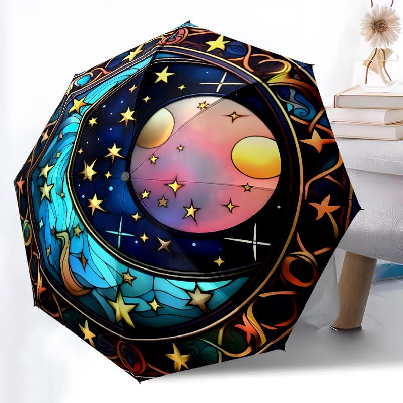 1pc Sturdy 8-Bone Auto Umbrella, Celestial Umbrella, Digital Printed, Foldable Umbrella for On-the-Go Outdoor Use