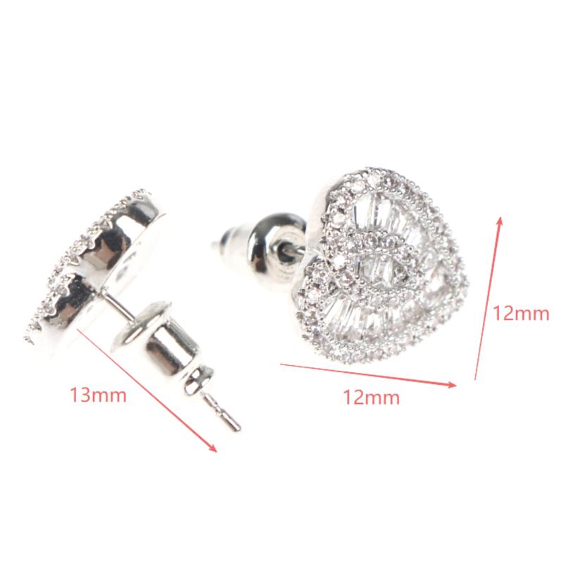 Sweet Lady Love Heart Stud Earrings With Brilliant Cubic Zirconia Engagement Accessories Bridal Wedding Jewelry Gift