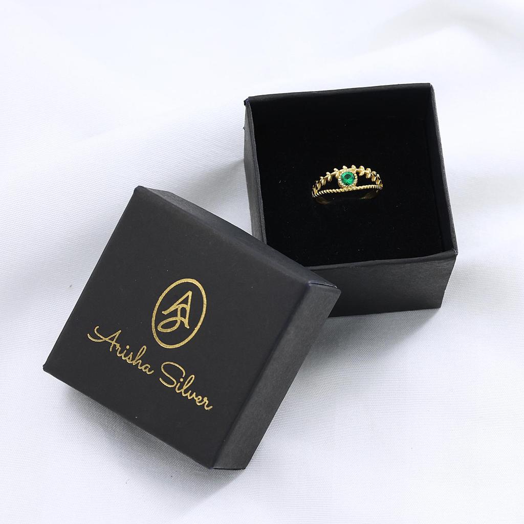 Anillo de Circonita Verde con Baño de Oro Amarillo, Joyería Hecha a Mano de Plata de Ley 925, Joyería para Mujer