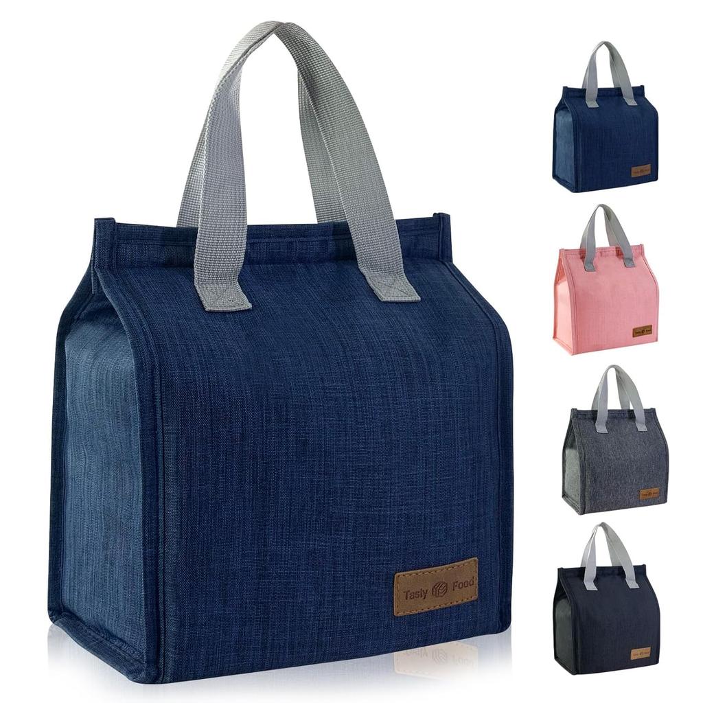 Lunch bag cooler bento insulated thick thermal insulation leak-proof reusable simple tote work office picnic commuting school travel (navy blue)