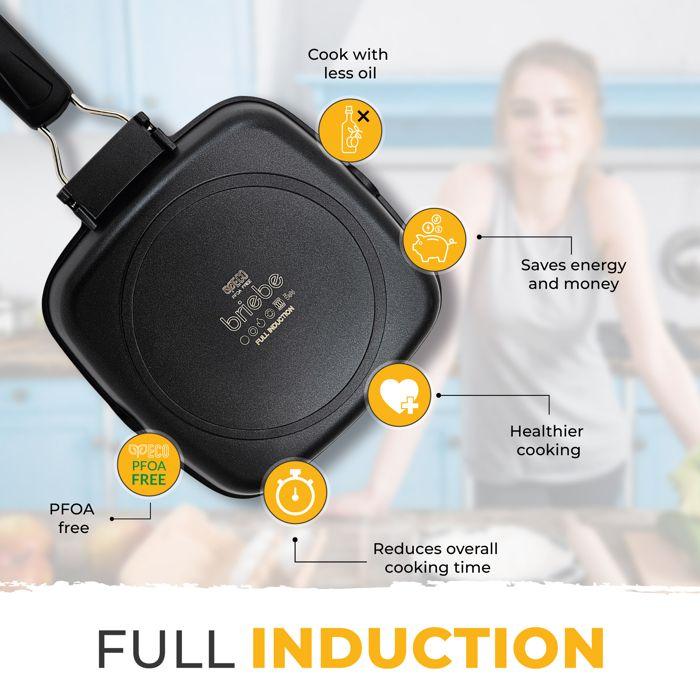 Poêle À Griller Induction Antiadhésif Titane 28x28cm Fonte d'Aluminium Sans PFOA Briebe GP1159 Noir 01062