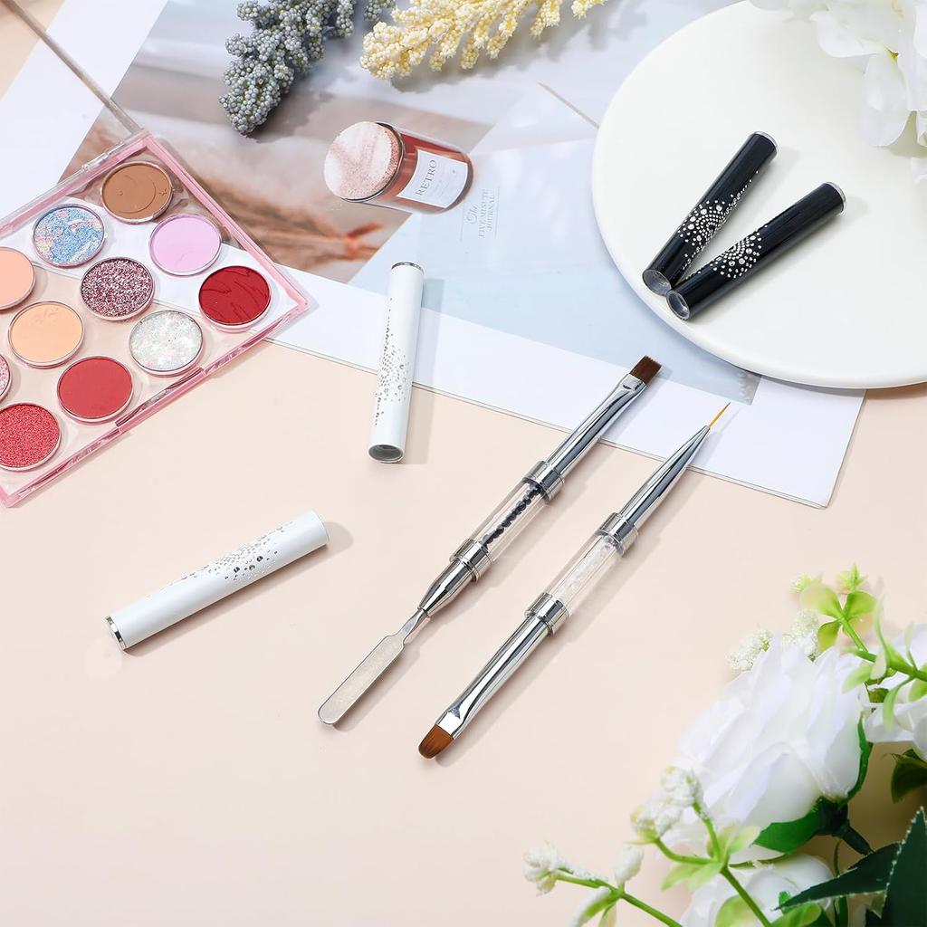 2pcs Gel Builder Brush, Nail Builder Gel Brush, Double Ended French Tip Brushes Hard Gel for Nails, Liner Brushes with Shiny Handle for Design Nails