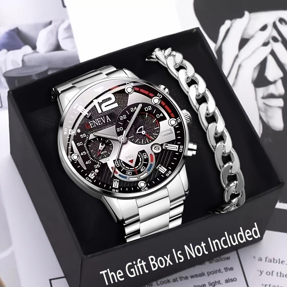 

2 шт./набор мужских кварцевых часов, часы из нержавеющей стали, одни кварцевые часы и часы с серебряным браслетом, подарок для мужчин