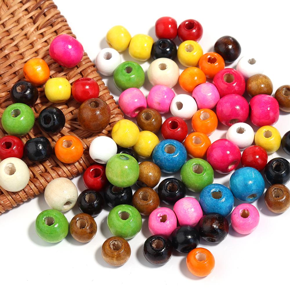 LOULEUR 100-200pcs 8-12mm Black Wooden Beads Round Loose Spacer Beads Big Hole Beads For DIY Necklace Bracelet Jewelry Makings