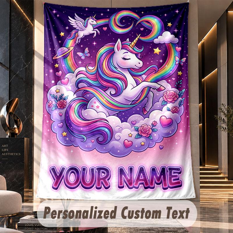 Unicorn (374) Theme Custom Tapestry Personalized Custom Name Text Wall Hanging Tapestry Home Decor Background Cloth