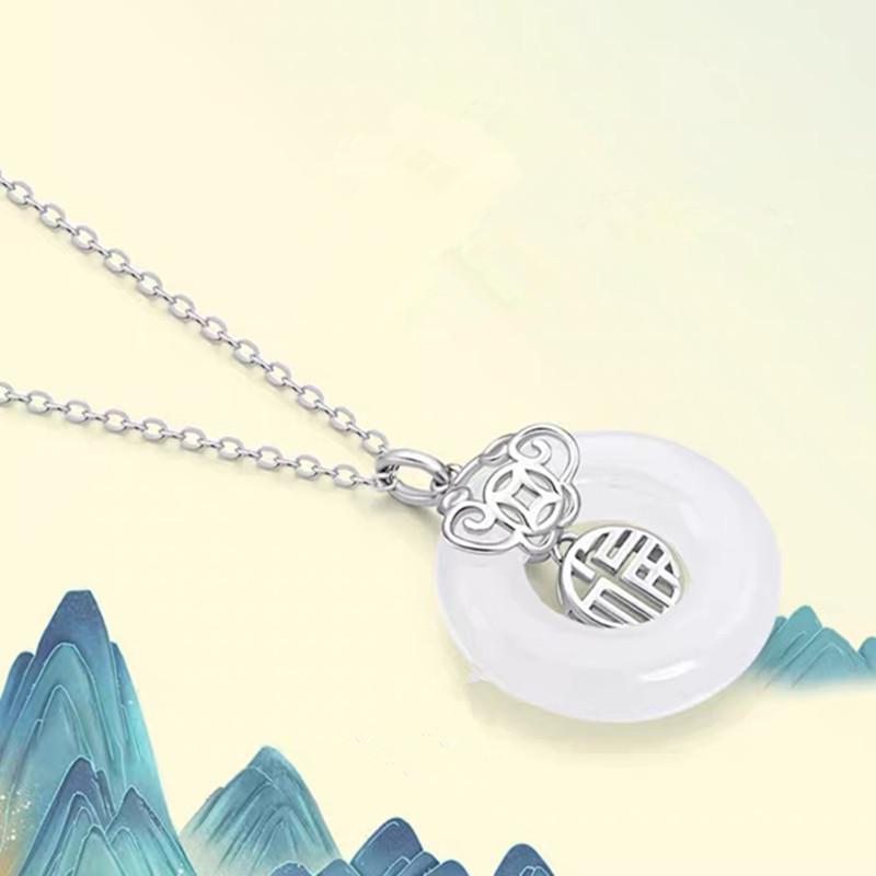 Jade Peace Buckle Necklace for Women: Luxurious, Lucky, Ancient Style Pendant in Retro Chinese Design