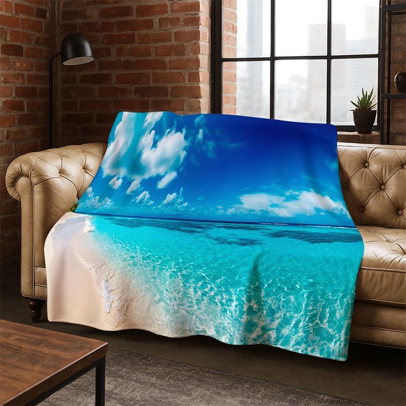 Sea Wave Beach Reef Nature Scenery Flannel Blanket Soft Warm Throw Blanket for Bedroom Living Room Bed Travel Camping Picnic kid