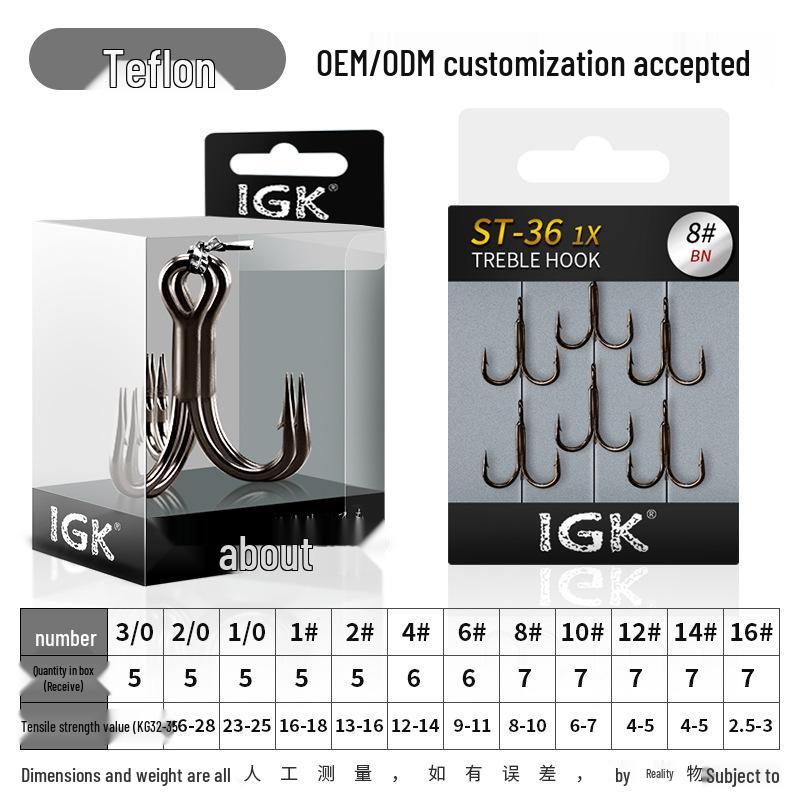 Reinforced Black Nickel Teflon Triple Hook - Rust & Corrosion Resistant High-Carbon Steel Lure Hook