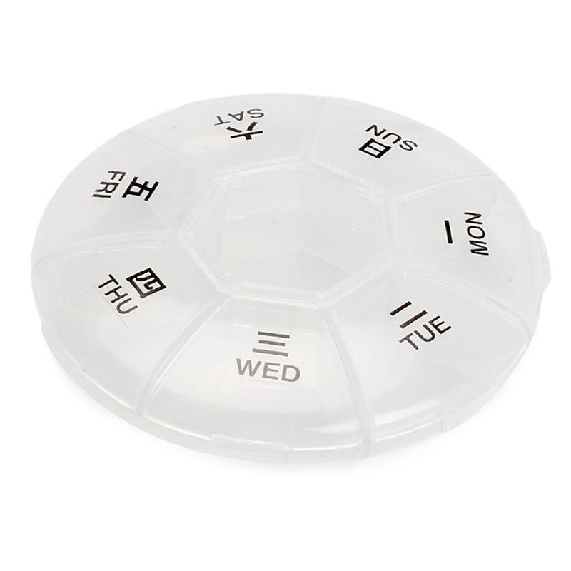1 PCS Round Portable Pill Box Medicine Planner Small Case 7-Sided Pill Reminder Round Shaped Weekly Pill Organizer