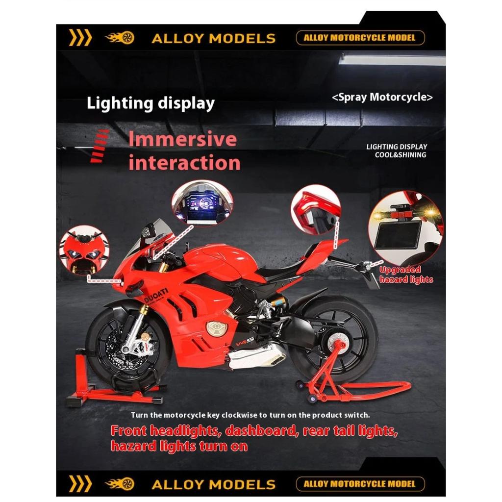 1/6 Ducati V4SP2 Rennmotorrad Legierung Druckgussmodell Dynamischer Kupplungsornament Spielzeug für Jungen Geburtstagsgeschenk für Freunde