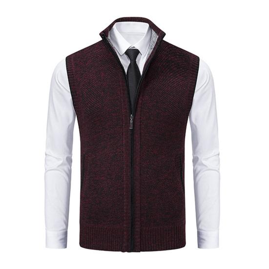 Muži podzimní zima vesta kabát stojáček límec pletený svetr na zip ochrana šíje bez rukávů slim střih teplý ležérní měkká pánská bunda střední délky
