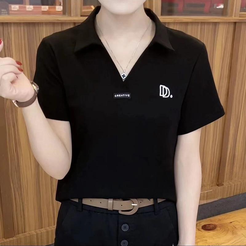 Short-sleeved T-shirt for Women's Lapel Summer Popular Middle-aged Mother Wearing Collar Tops for Women's Polo Shirt