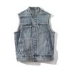 Spring Autumn Denim Vest Men Sleeveless Vintage Moto Biker Jean Jacket Coat Casual Men's Stand Collar Denim Waistcoat Streetwear