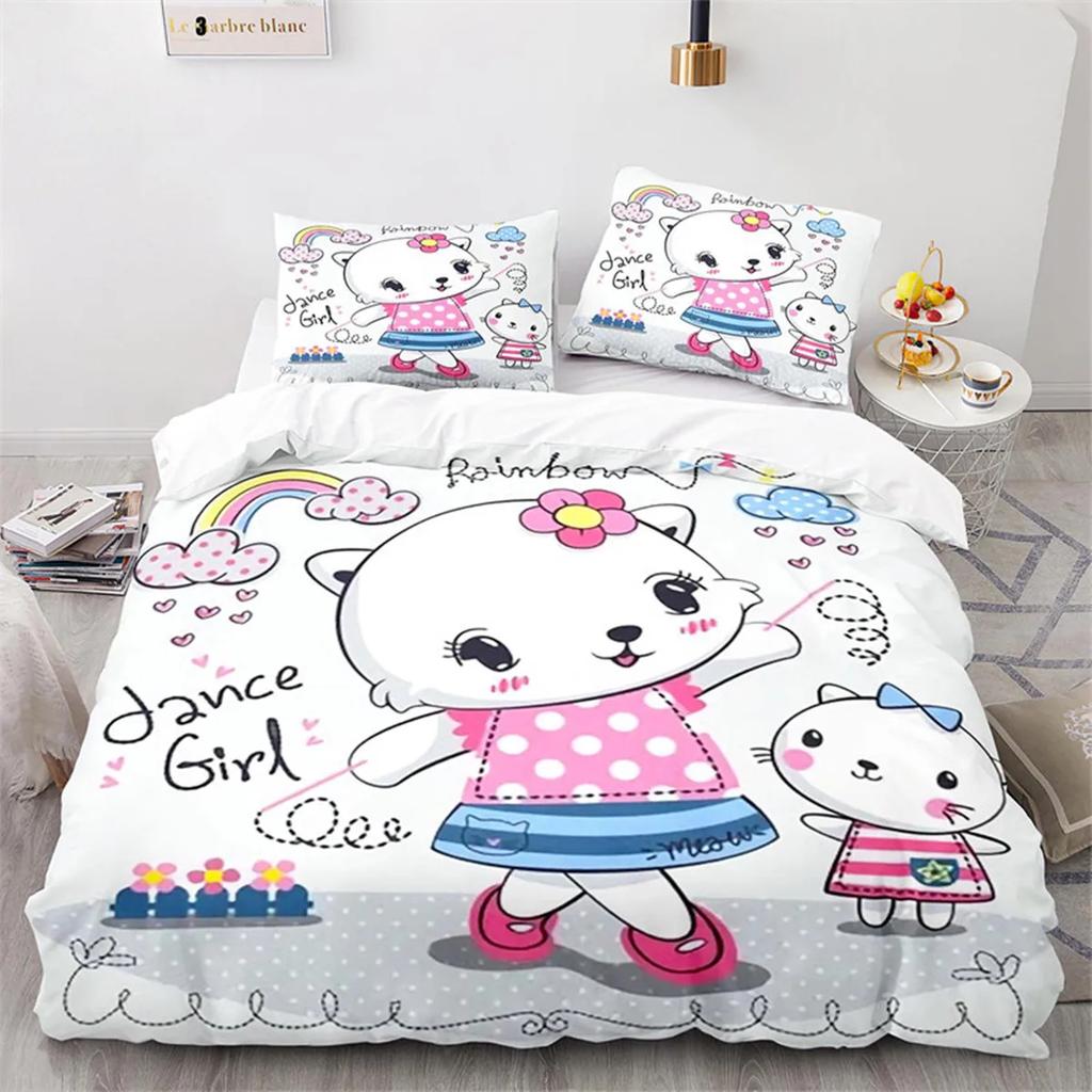 Kids Unicorn Duvet Cover Cartoon Magical Animal Microfiber Cute Rainbow Cat For Children Girls Teen Gifts For Bedroom Decoration
