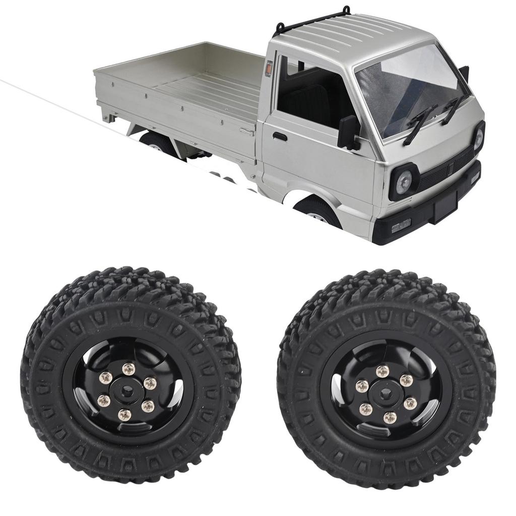 2Pcs Truck Wheel Rubber Tire 55mm Dia Aluminium Alloy Fit for WPL D12 1Celsius10 RC Car