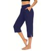 Women  Elastic High Waist 3/4 Pant Casual Active  Fit Wide Capris Leg Pants Trousers With Pockets