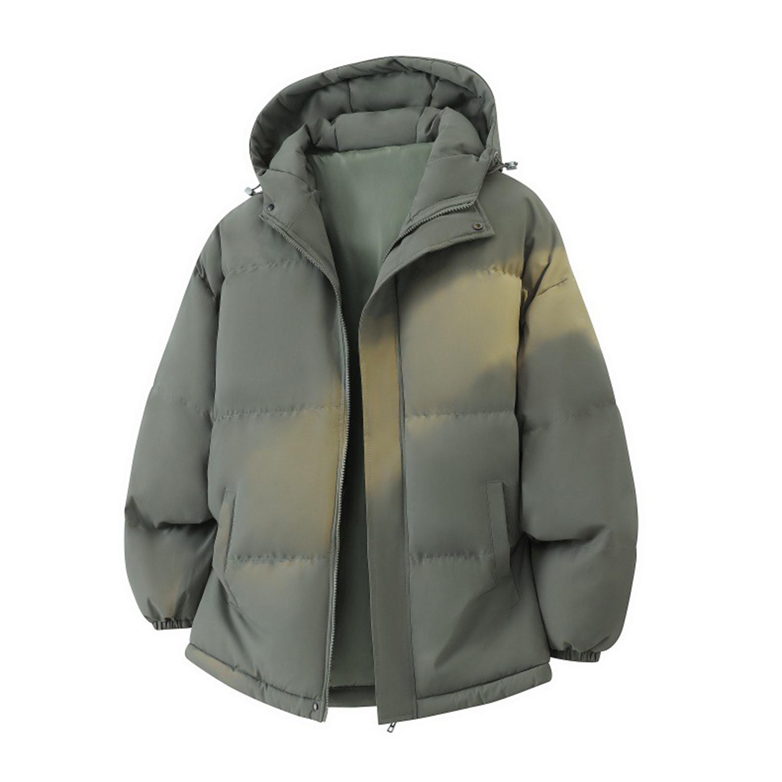 

Men s Color Hooded Fleece Lined Jacket Casual And Warm Outerwear For Couples L армия зеленый