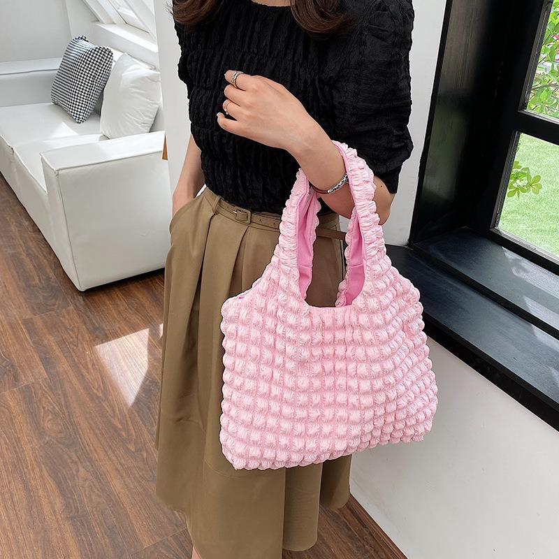 Korean Version Autumn and Winter Small Fresh Pleated Large Capacity Bubble Bag Handbag Women's New Fashion Hand Carry Tote Bag