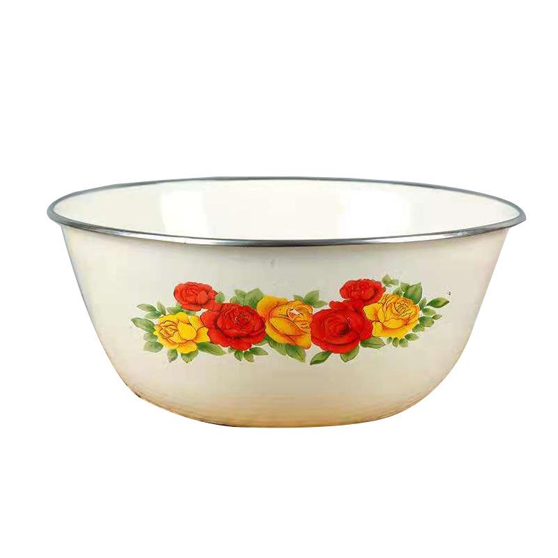 Vintage Enamel Storage Bowl with Lid - Large Capacity Soup & Noodle Basin