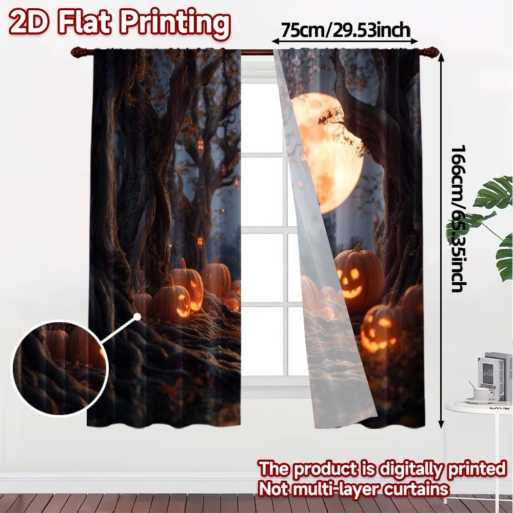 Set Of 2 Flat Printing Curtains Without Rod Halloween Path Popular Window Curtain Prints Art Deco With Light Filtering Polyester